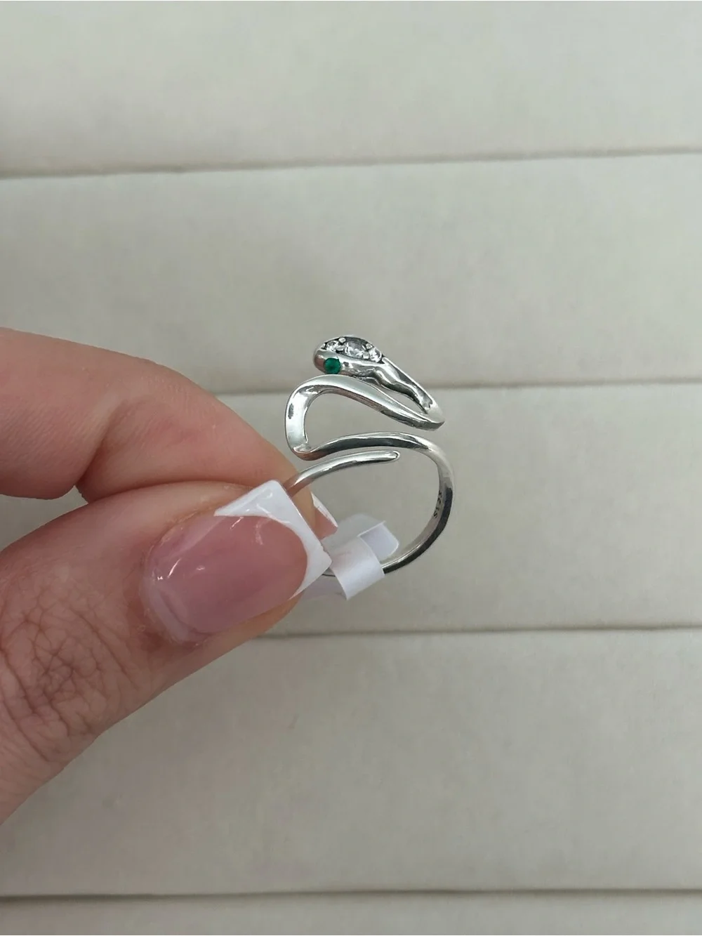 New! Sterling Silver Snake Wrap Ring with Green Accent